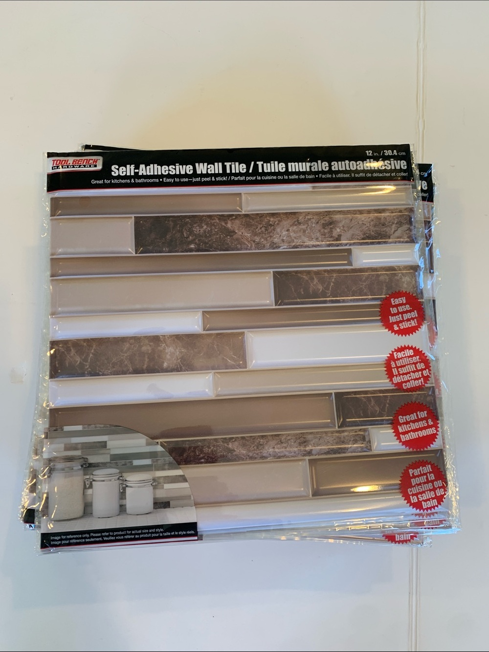 NEW 34 Packages Self-Adhesive Wall Tile Peel & Stick - Beige, Brown, White